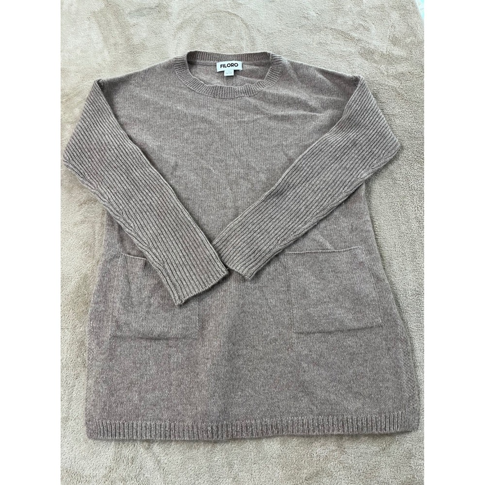Filoro 2-Ply Cashmere Tunic Sweater Womens medium, Light Brown Crewneck EUC